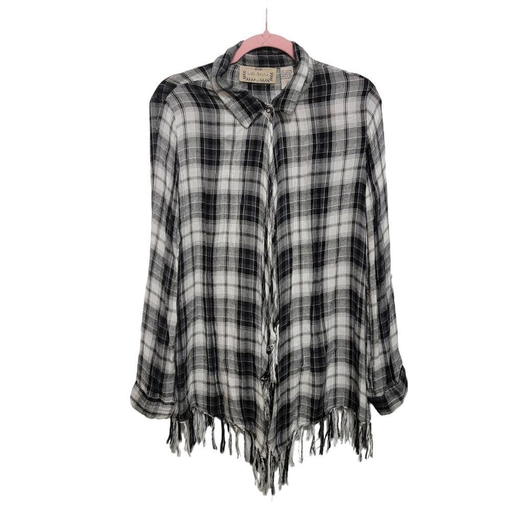 Lifestyle Plaid Cardigan Black White Size M Cabincore